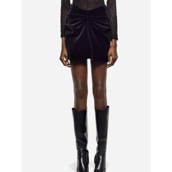 NWT ZARA Ruched Draped Velvet High Waisted Mini Black Skirt Size Small - Picture 2 of 5
